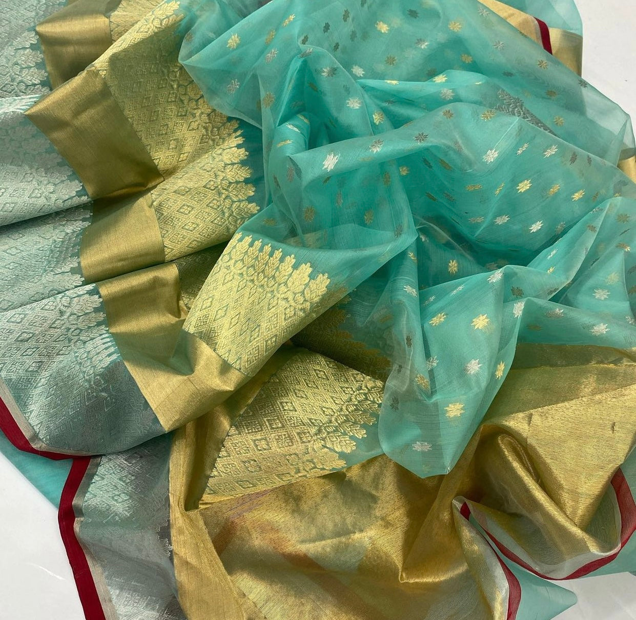Ocean blue long border silk saree Chanderi saree wala