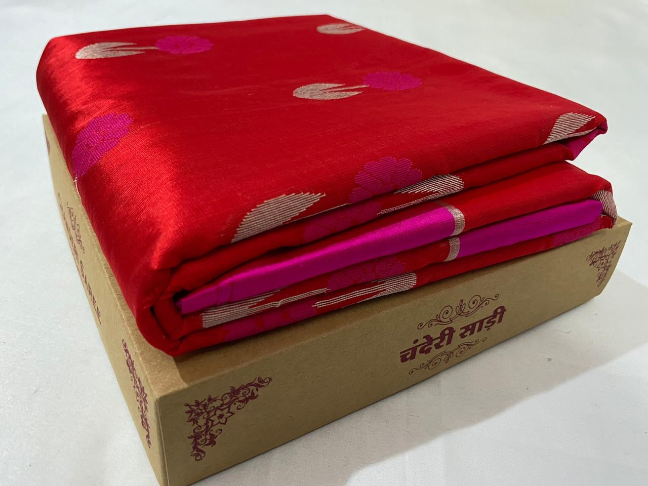 Red colour mashru border silk saree