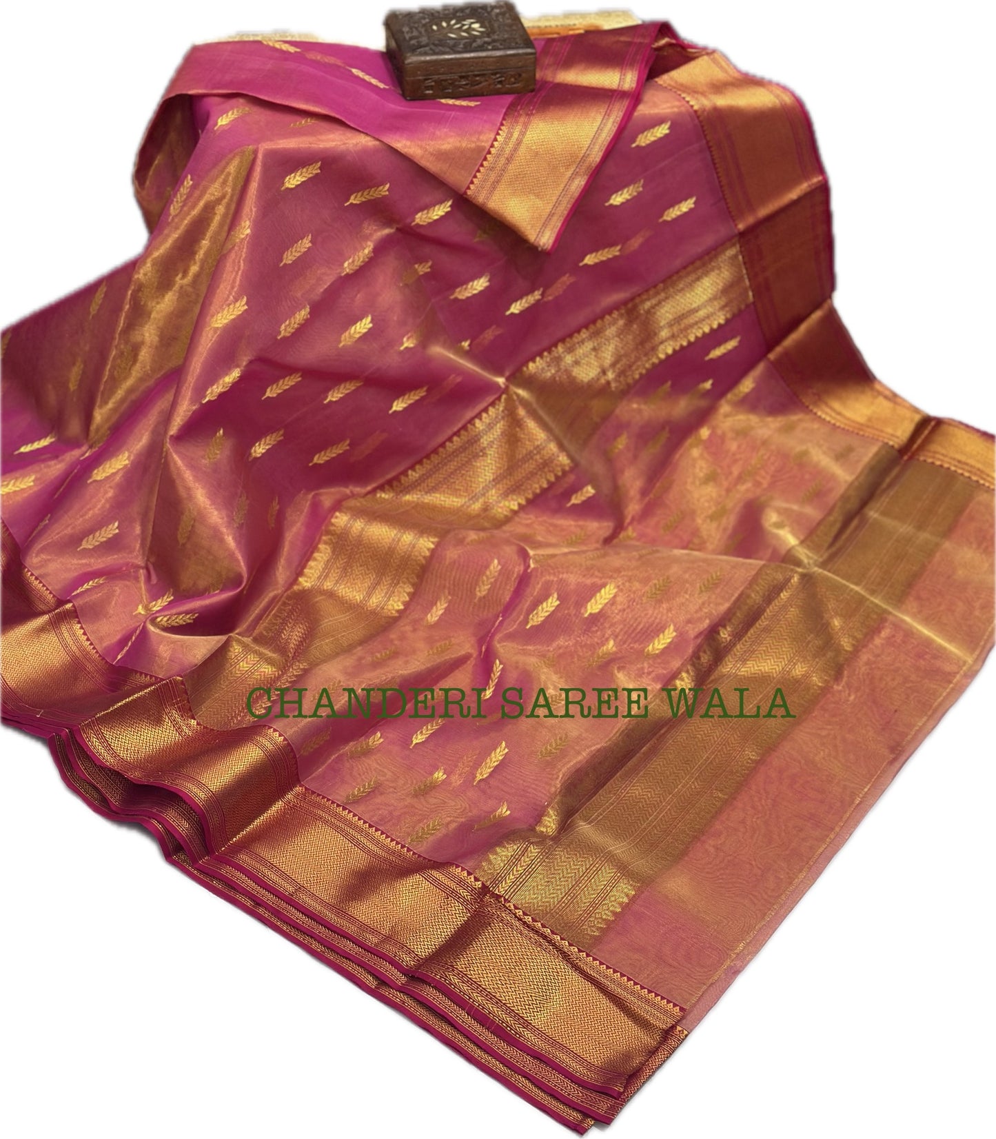 Pink colour chanderi tissue silk saree
