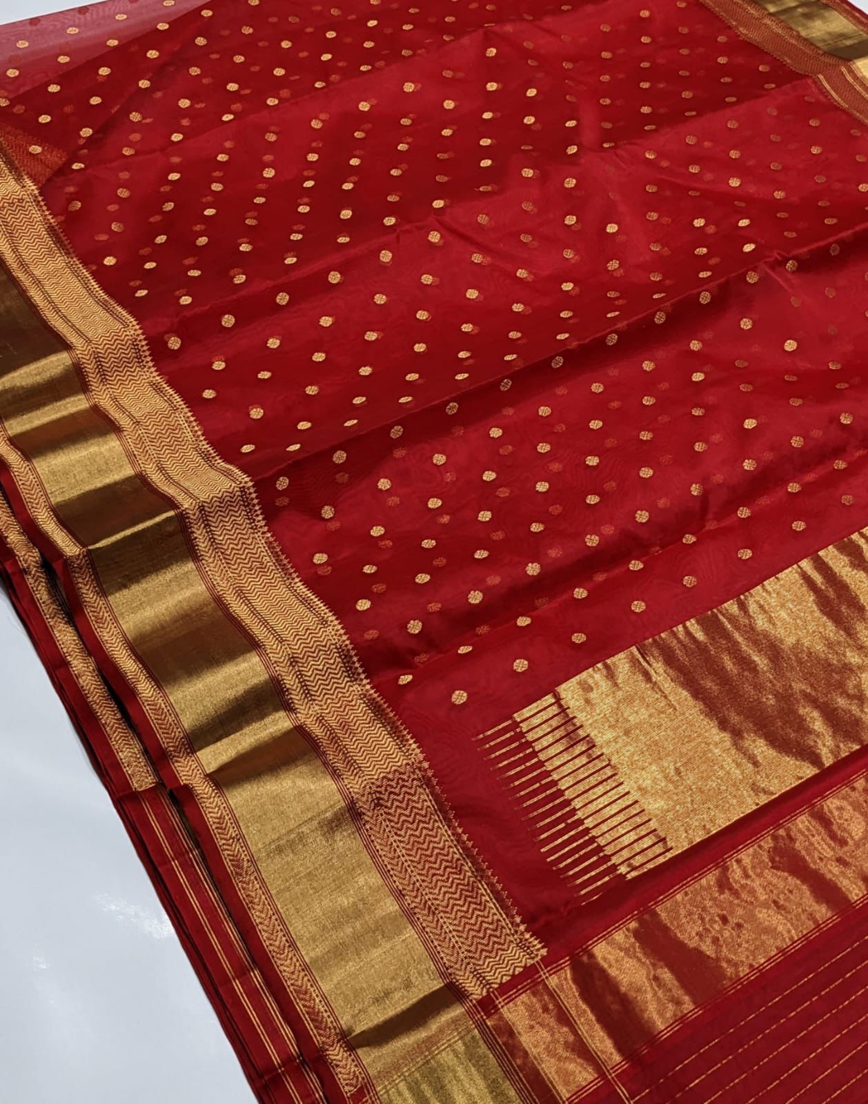 Royal Red Chanderi Silk Saree with Golden Zari Border