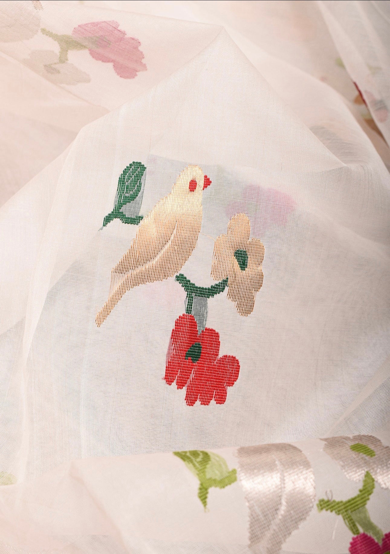 Off white birds motif chanderi saree