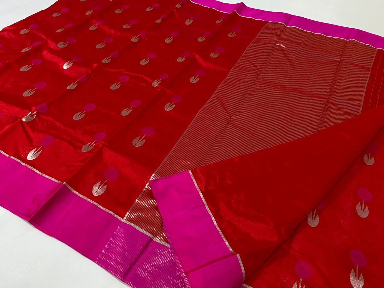 Red colour mashru border silk saree
