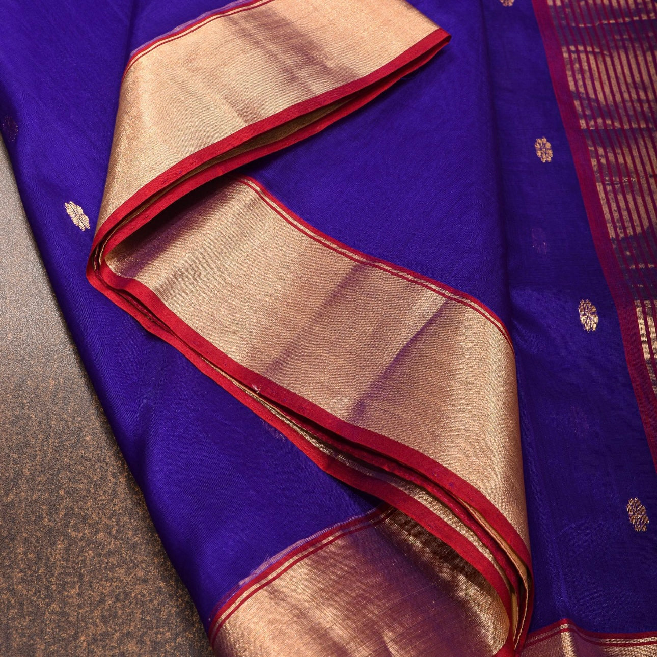 Traditional Blue Chanderi Silk Saree with Gold Motifs