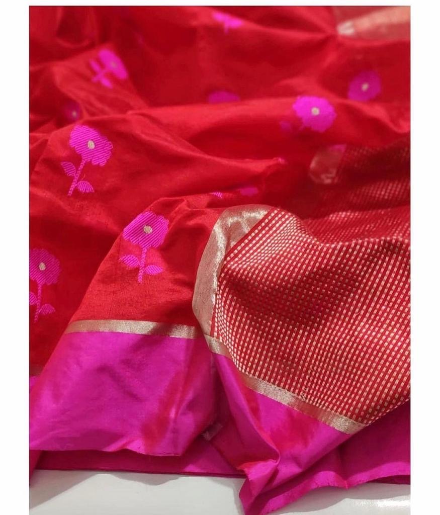 Resham border red chanderi saree Chanderi saree wala