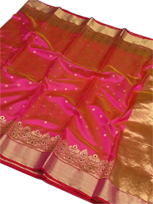 Chanderi silk saree mena border