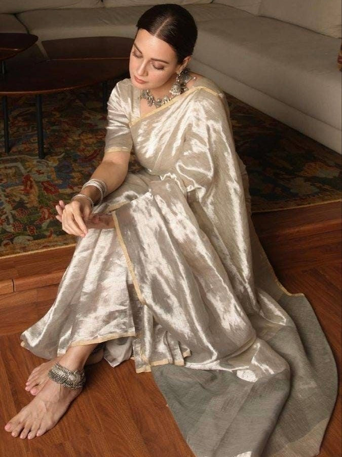 Tissue silk silver zare saree Chanderi saree wala