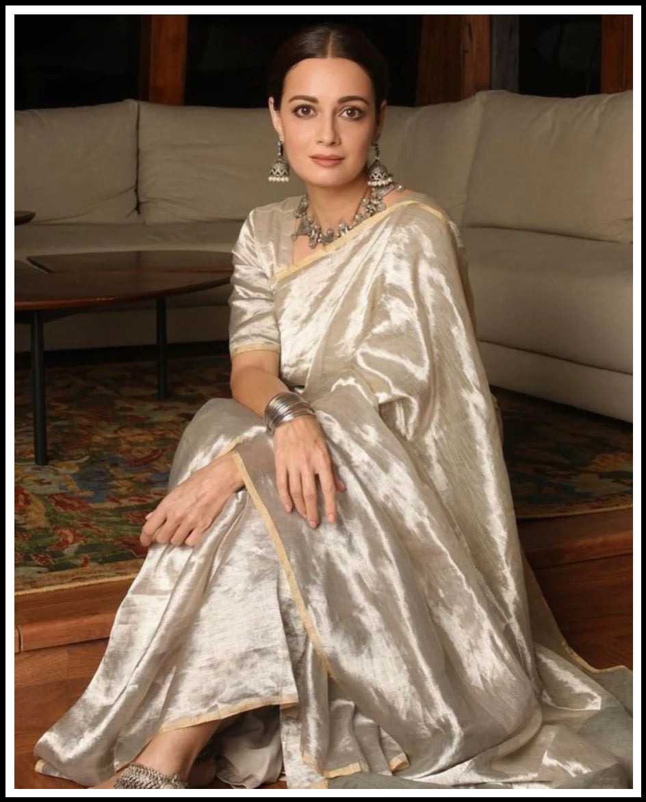 Tissue silk silver zare saree Chanderi saree wala