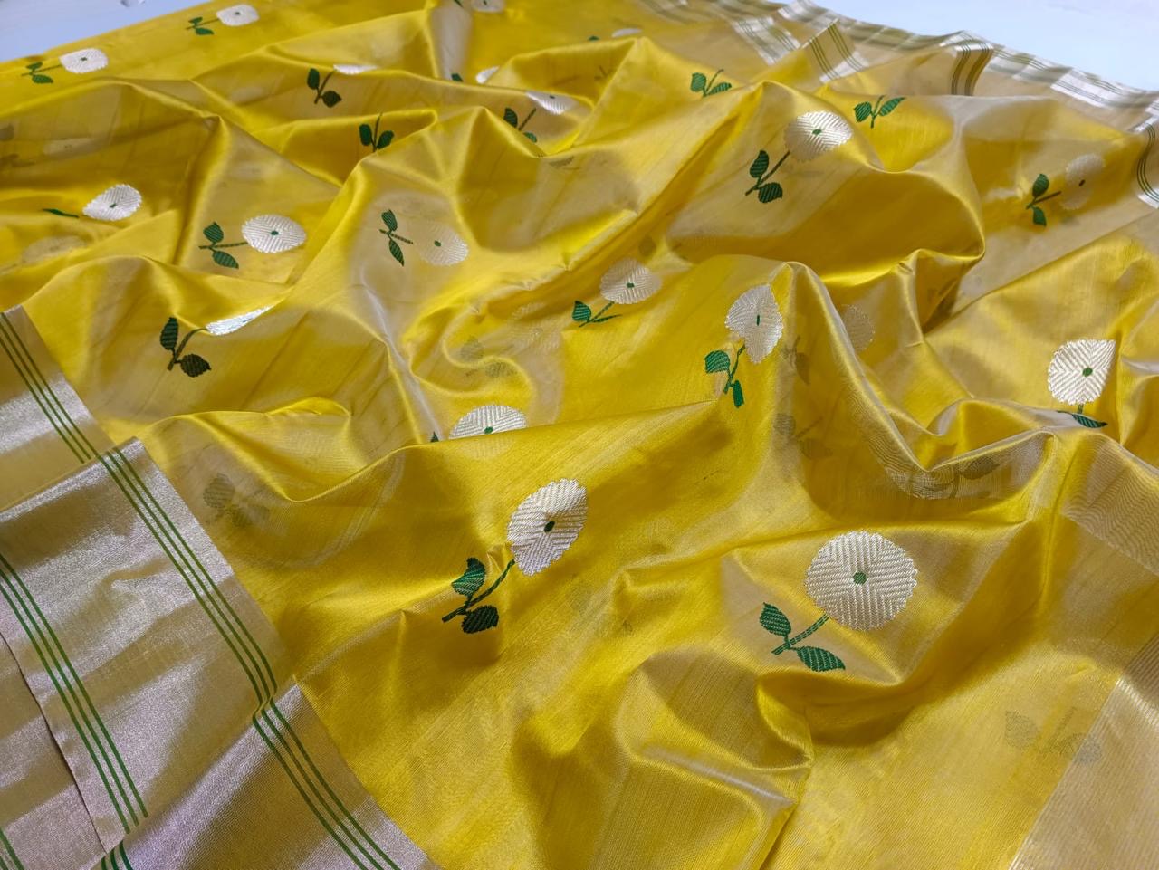 Mustard colour chanderi silk saree|pattu soft silk saree|flower motifs Chanderi saree wala