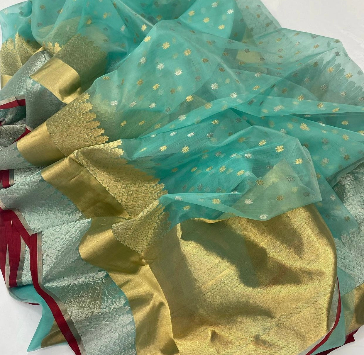 Ocean blue long border silk saree Chanderi saree wala