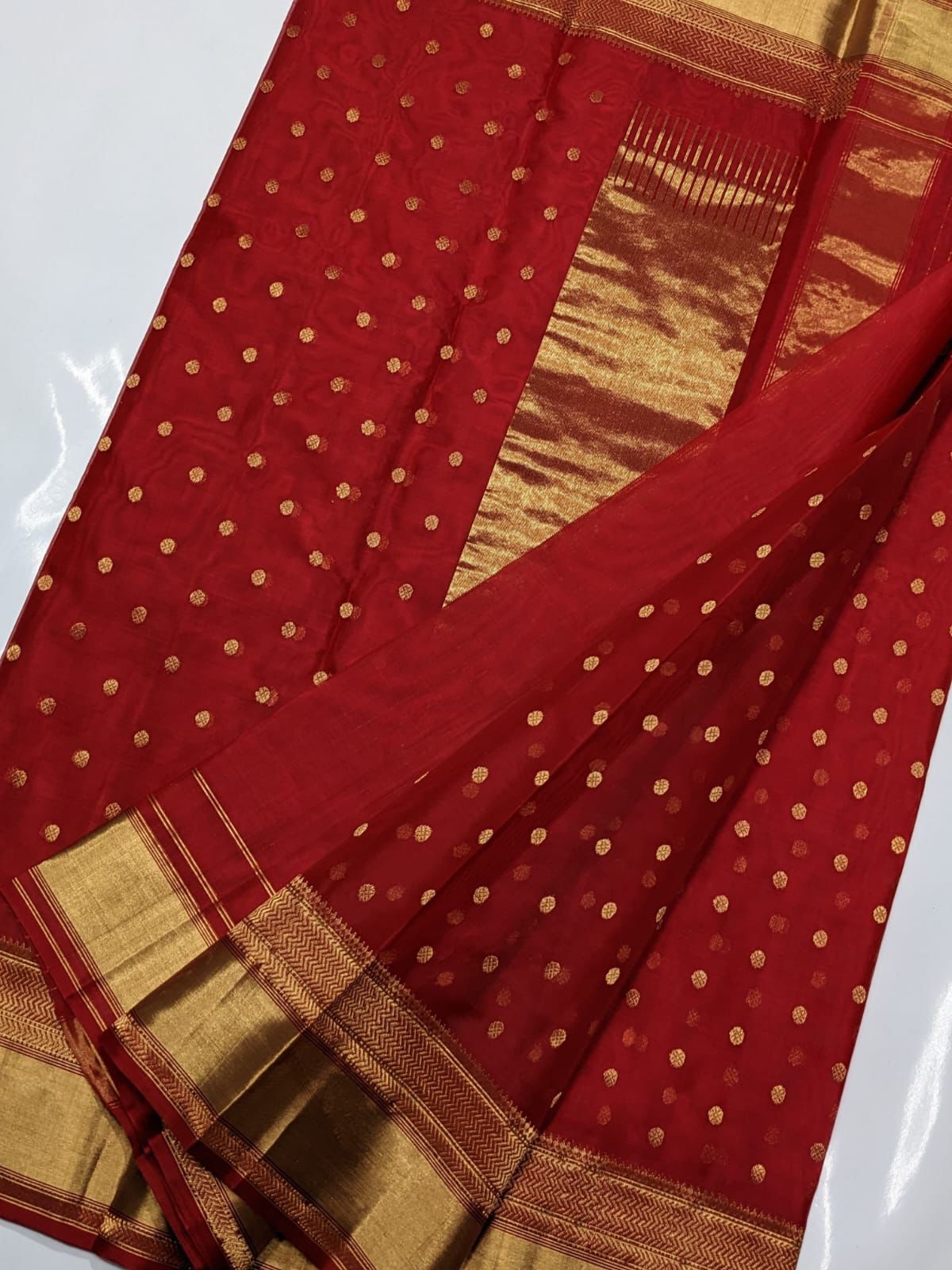 Royal Red Chanderi Silk Saree with Golden Zari Border