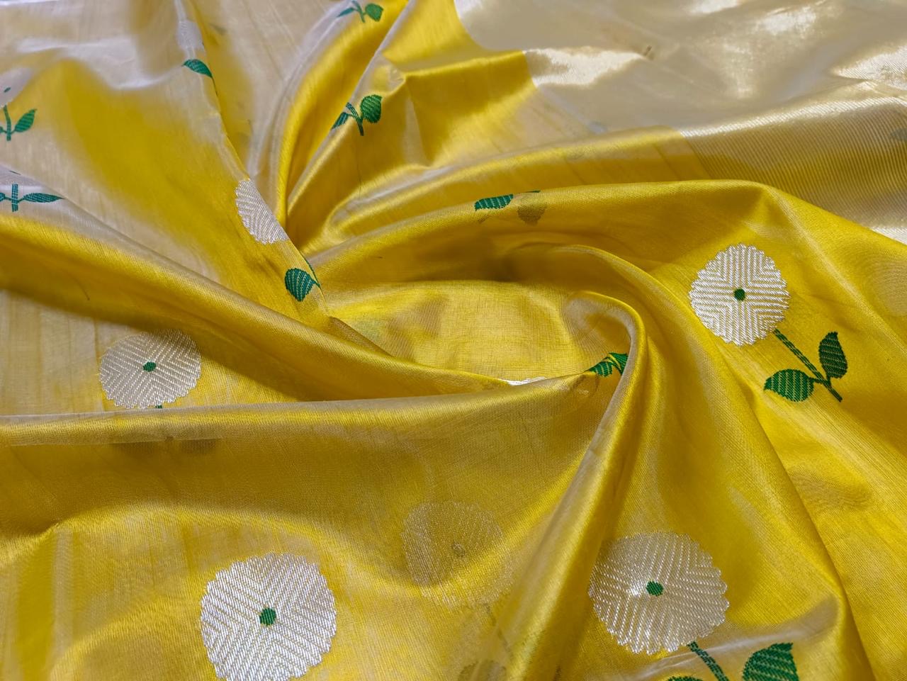 Mustard colour chanderi silk saree|pattu soft silk saree|flower motifs Chanderi saree wala